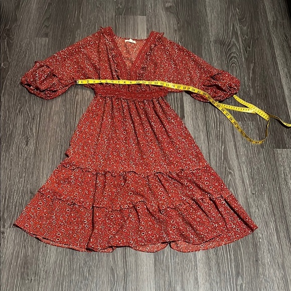 Max Studio Orange Midi Dress with Ruffled Tiered Design - Picture 4 of 11